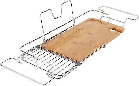 INNO STAGE Bandeja de bambú para bañera extensible con ranura para copas de vino y estante para libros o tabletas (marrón madera)