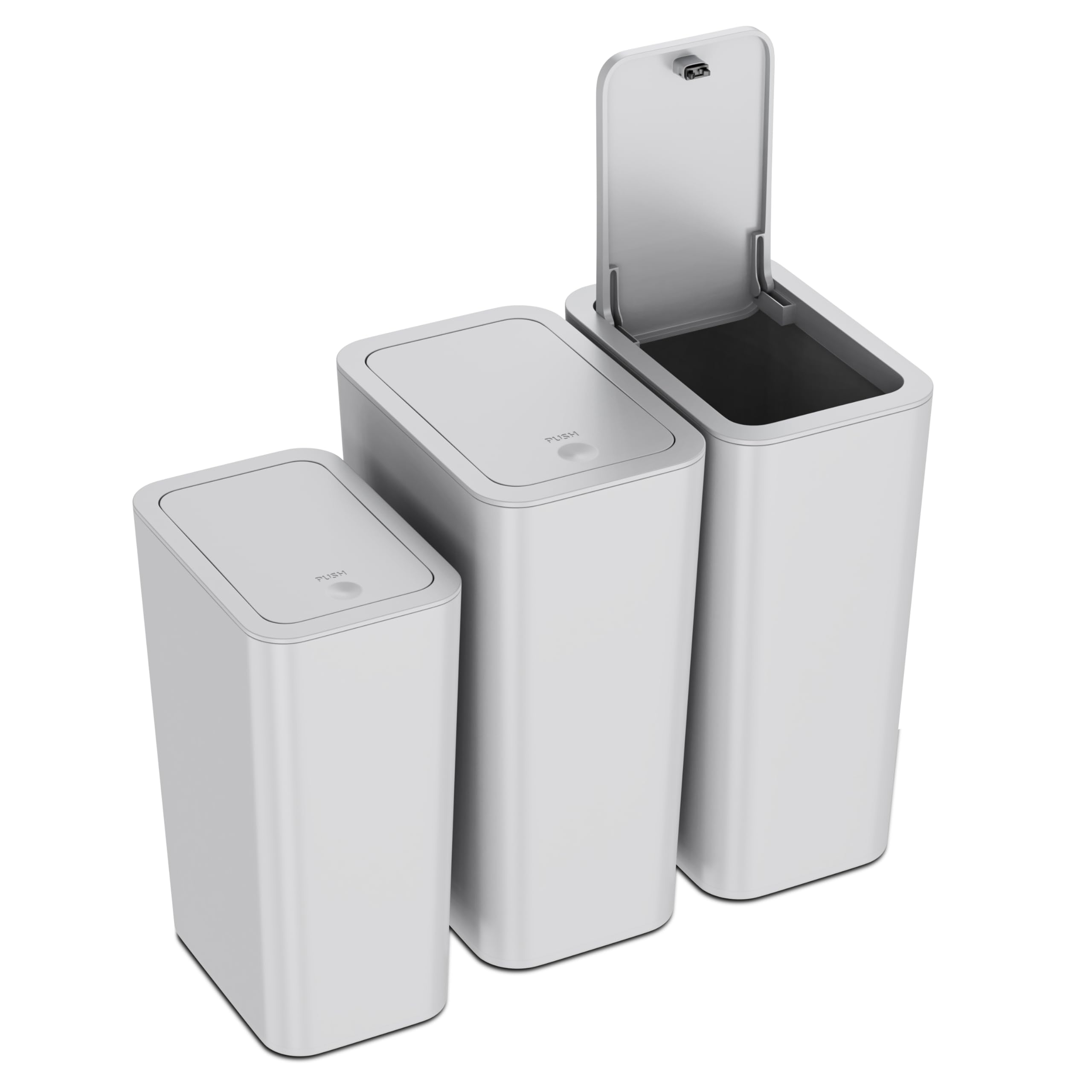 Photo 1 of N. NETDOT 3 Pack (2 of 4 Gal & 1 of 2.6 Gal) Small Trash Can with Lid,Bathroom Garbage Can with Pop-Up Lid,Waste Basket for Bathroom,Kitchen,Bedroom,Powder Room,Craft Room,Office,College (Gray)