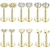 Gnoliew 18G 20G Threadless Stud Earrings Flat Back Push-in Tragus Labret Cartilage Medusa Conch Lip Piercing Jewelry 316L Surgical Stainless Steel Nose rings for Men Women