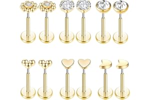 Gnoliew 18G 20G Threadless Stud Earrings Flat Back Push-in Tragus Labret Cartilage Medusa Conch Lip Piercing Jewelry 316L Sur