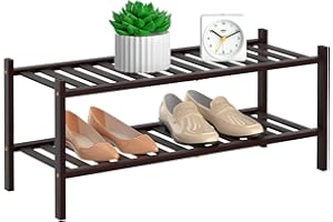 RONGJIA 2-Tier Natural Bamboo Shoe Rack - Stackable Storage Shelf with Multi-Function Combinations - Free Standing Shoe Racks (Brown) 11" D x 27" W x 13" H