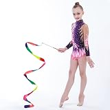 Abeillo 2pcs Rhythmic Dance Ribbons 2M Rainbow Silk Gymnastics Wand view 7