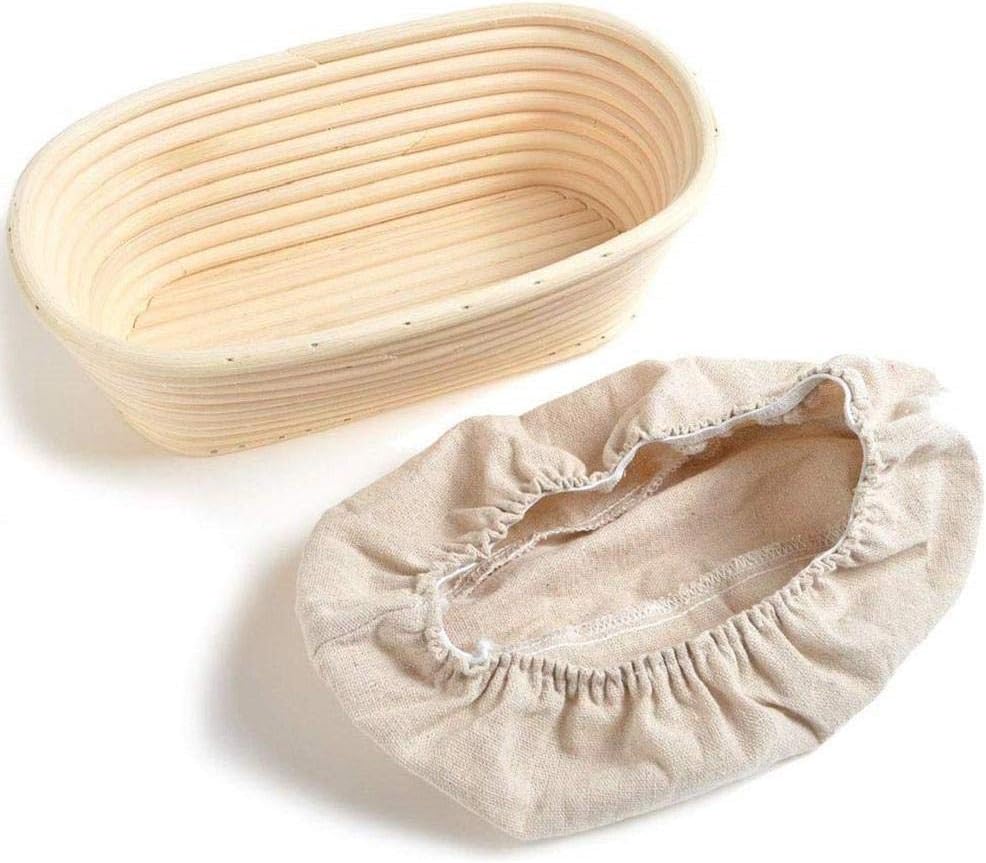 Lubier 1 Pcs Bread Proving Baskets Handmade Rattan Bamboo Bread Baskets Oval Sour Dough Proofing Basket with Linen Liner