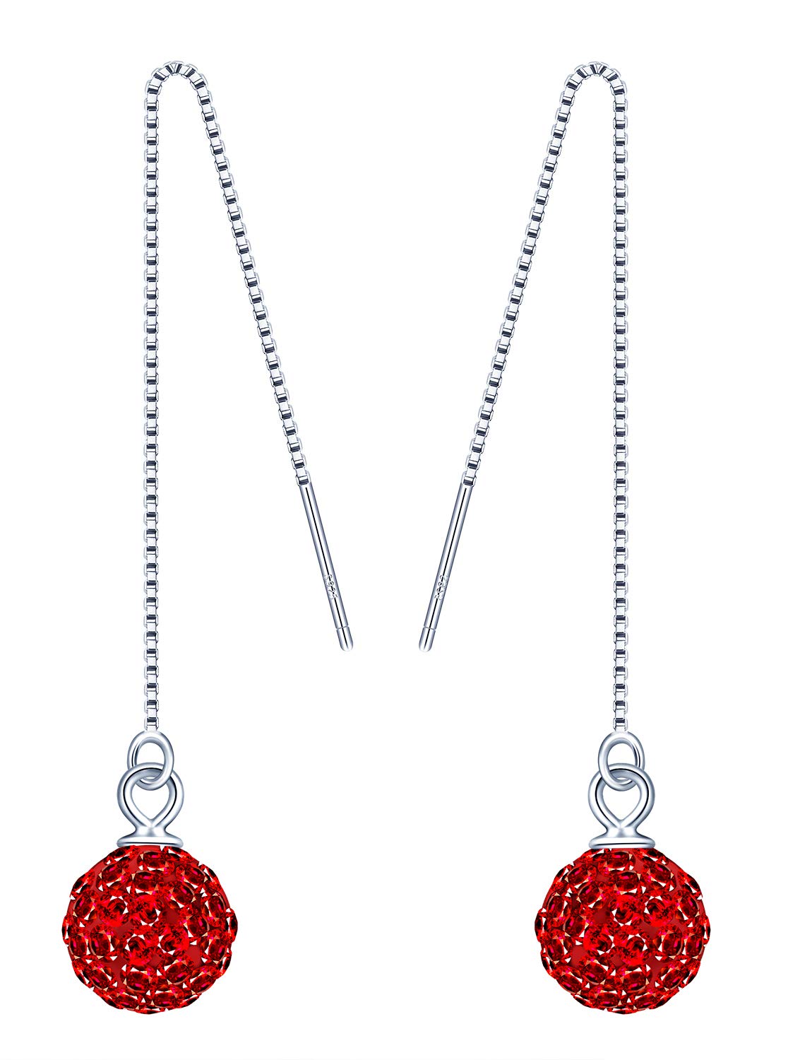Woman's Girl's Sterling silver Earrings, 925 silver Thread, Ear Wire for girl, Color shiny crystal ball Dangle & Drop, gift for Birthday, Valentine's Day and Christmas