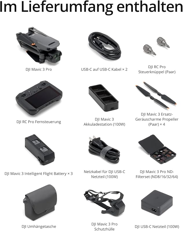Mavic 3 Pro Fly More Combo mit DJI RC Pro (leuchtstarker Bildschirm), 4/3 CMOS Hasselblad-Kamera, drei Intelligent Flight Batteries, Ladestation, ND-Filterset, Kameradrohne für Erwachsene