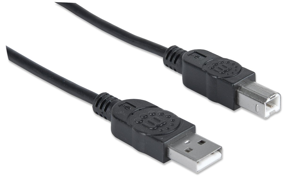 Manhattan USB-A to USB-B Cable, 5m, Male to Male, 480 Mbps (USB 2.0), Hi-Speed USB, Black, Lifetime Warranty, Polybag
