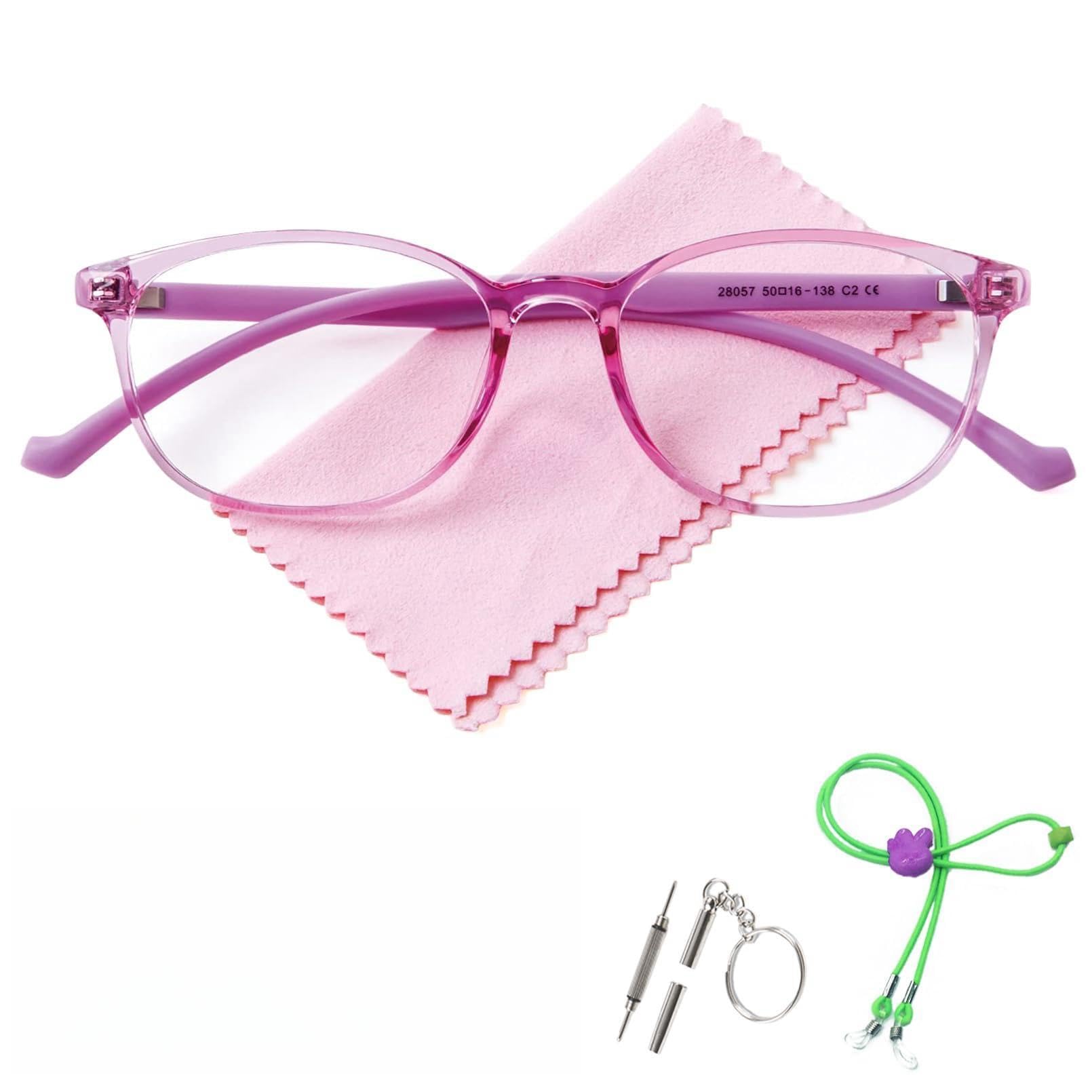 AetrvoHope Blue Light Blocking Glasses with Case for kids and Teens Boys & Girls, Children's Ultralight Clear Frame Anti Eyestrain & Uv400 Glasses (Clear Purple)