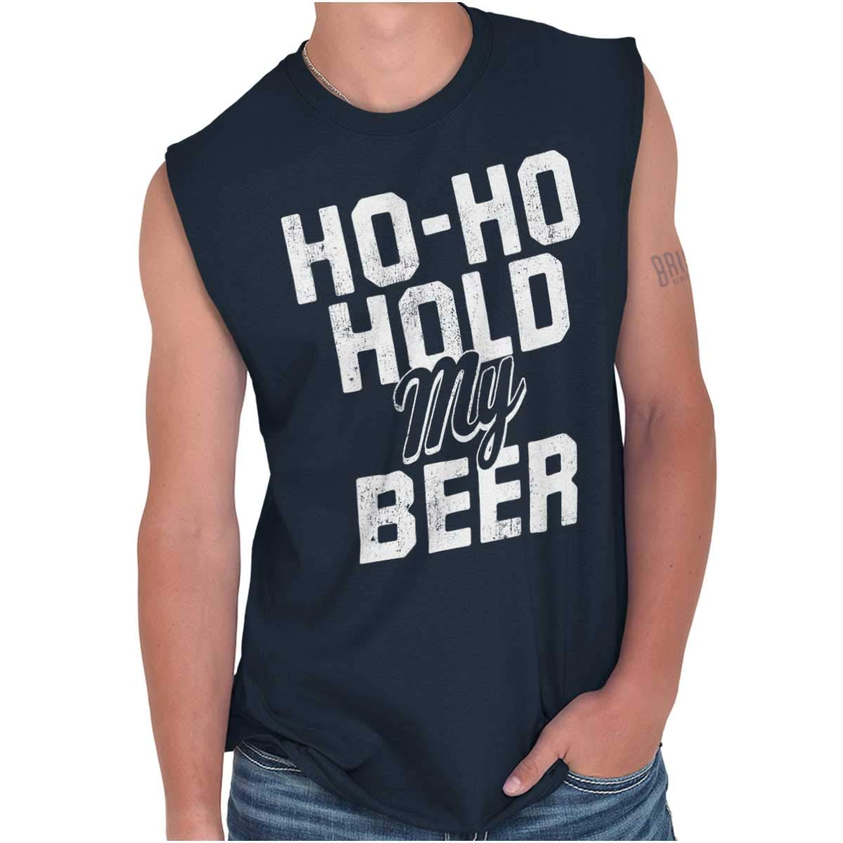  Ho Ho Hold My Beer Merry Christmas Drinking Sleeveless T Shirt