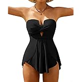 XUNYU One Piece Swimsuits for Women Bandeau Strapless Bathing Suits Tummy Control Modest Swim Dress Cute Teens Swim Suit 2026