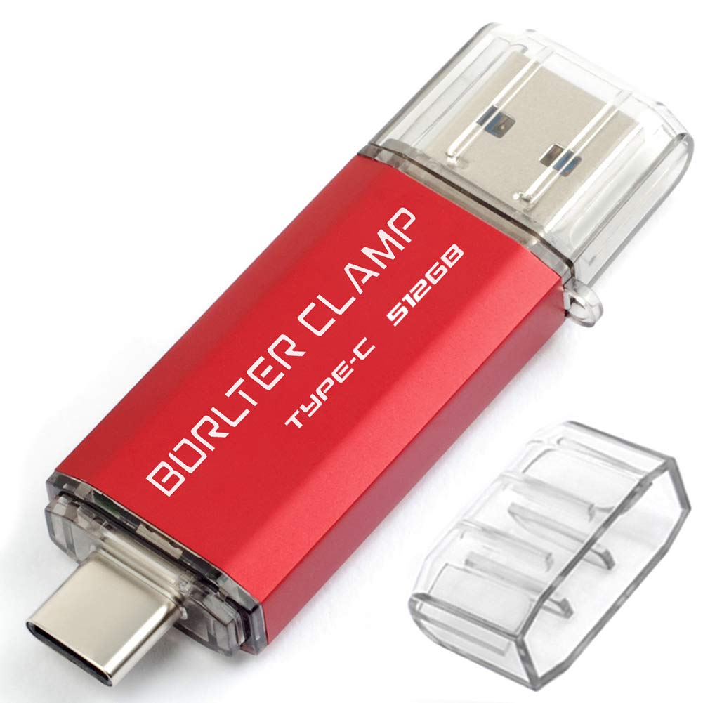 BorlterClamp 512GB USB C Flash Drive 2 in 1 OTG USB 3.0 Memory Stick for Android Smartphones Samsung Galaxy S9/S8/Note 9, Huawei honor, LG, etc., Tablets & Computer (Red)