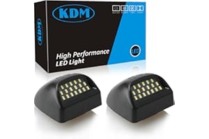 KDM LED License Plate Lights fit for 1999-2013 Chevy Silverado GMC Sierra 1500 2500 3500 HD Suburban Tahoe Cadillac Escalade EXT Yukon XL, 6000K White Black Housing 2pcs pack