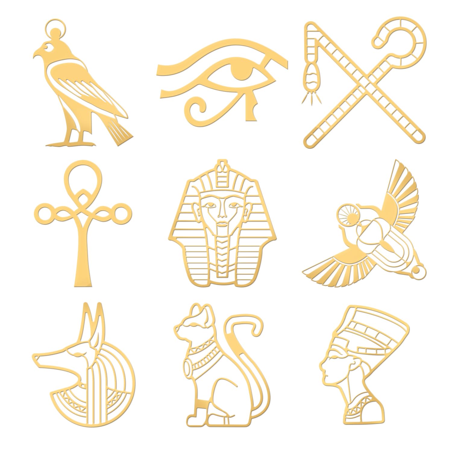 OLYCRAFT 9 Pcs Sacred Geometry Stickers Egyptian Pattern Decals Stickers Pharaohs Pattern Gold Metal Sticker Metal Resin Filler for DIY Scrapbooks Resin Crafts Phone Decorations - 4x4cm
