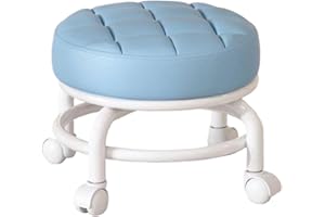 Low Rolling Stool 360° Swivel Round PU Leather Rolling Stools with Wheels 10x9x2 Universal Heavy Duty Chair for Beauty Salon 