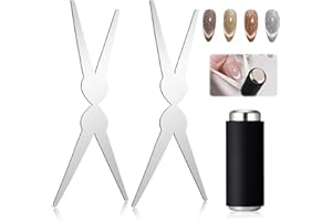 Plman Cat Eye Magnet Set, Scissor-shaped Nail Magnet Tool, 2 in 1 Cat Eye Nail Magnet for French Effect, Cat Eye Gel Nail Polish Magnet for Nail Art DIY Home, Salon, Studio