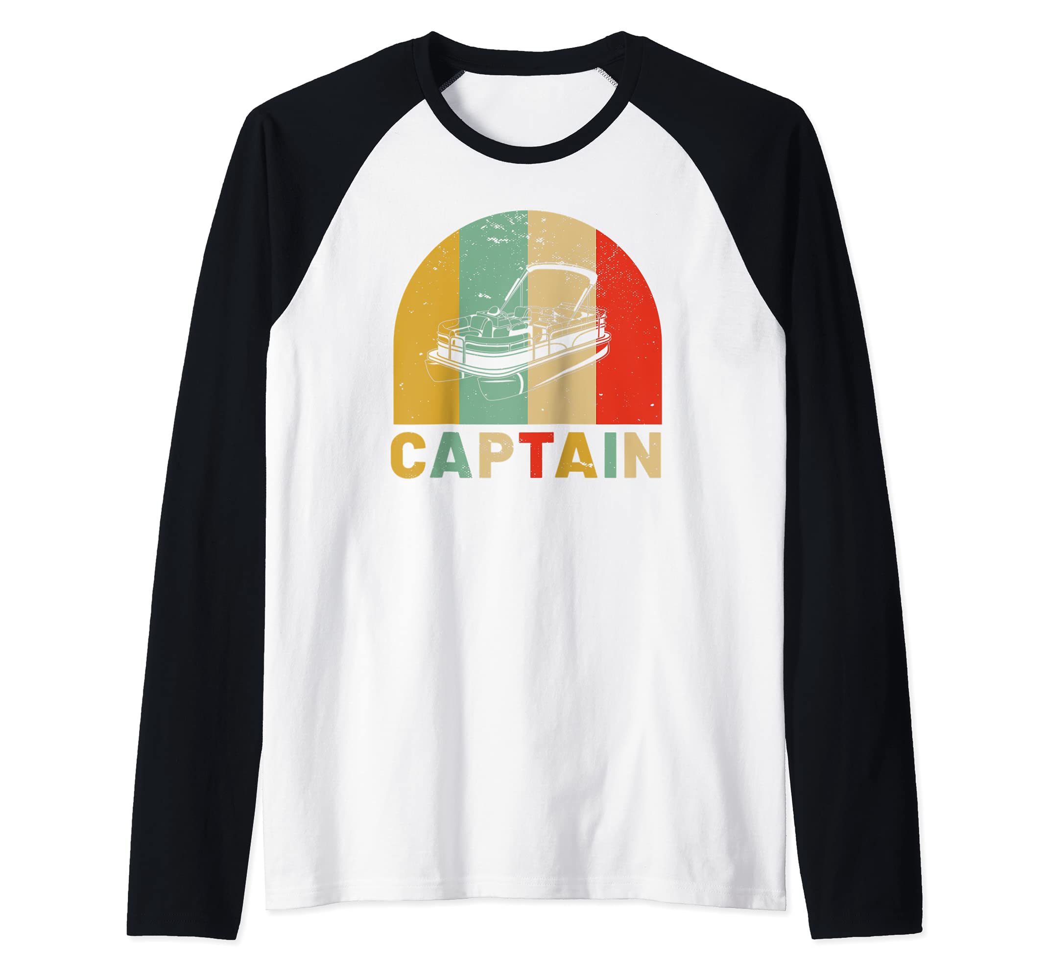 Pontoon Boat Captain Vintage Sunset Style Boating Raglan Baseball Tee