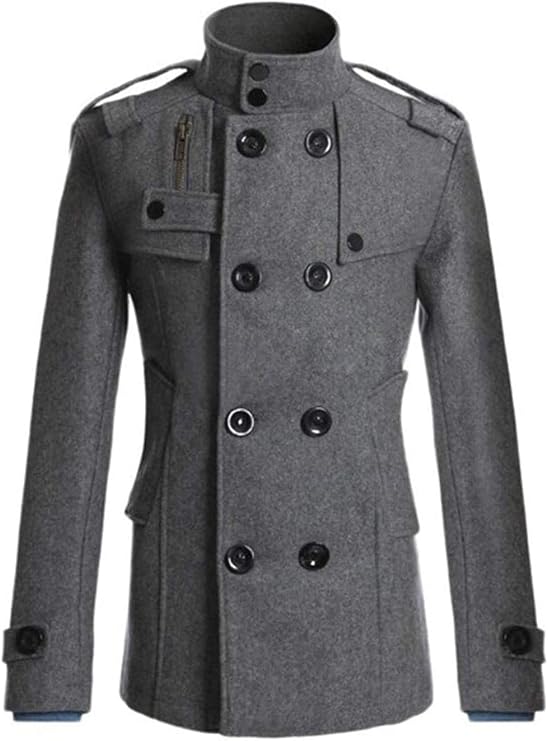 Men?s Winter Stand Collar DoubleBreasted Trench Coat, Stylish Wool