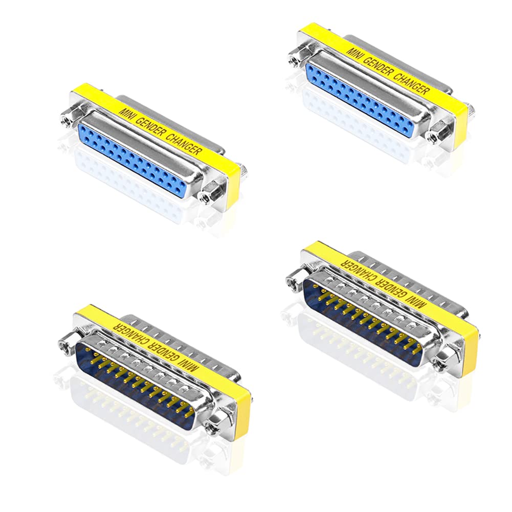 iYueMps 4 Pack DB25 Gender Changer DB25 Male to Male Coupler D-SUB 25Pin Female to Female Connector RS232 25 Pin Data Transfer Port Adapter