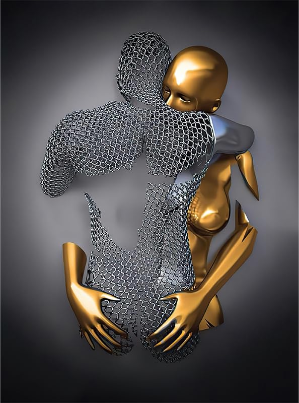 LPFNSF Modern 3D Metal Character Poster, 3D Art Sculpture Effect Decorative Painting, Romantic Couple Embrace Effect, Bedroom, Living Room Background Wall Poster Set, Frameless. (B 11, 60x90cm*1)