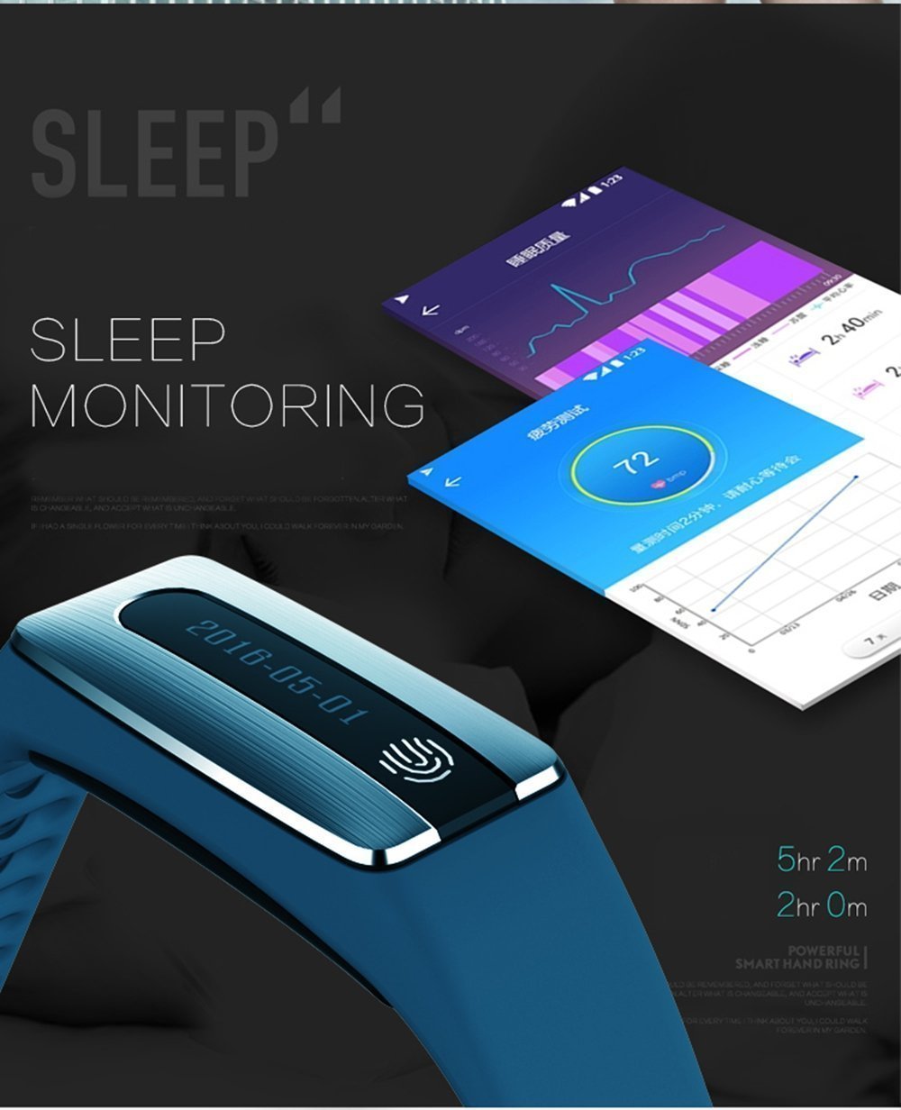 SinoPro Bluetooth Fitness Tracker Smart Bracelet Wristband with NFC Heart Rate Sleep Monitor Pedometer Activity Tracker Call Reminder Remote Capture Functions for iPhone and Android Smartphones (Blue)