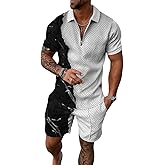 BIRW 3XL Black Grey Mens Short Sets 2 Piece Outfits Fashion Summer Tracksuits Casual Set Polo Shirt Short Sleeve and Shorts Set