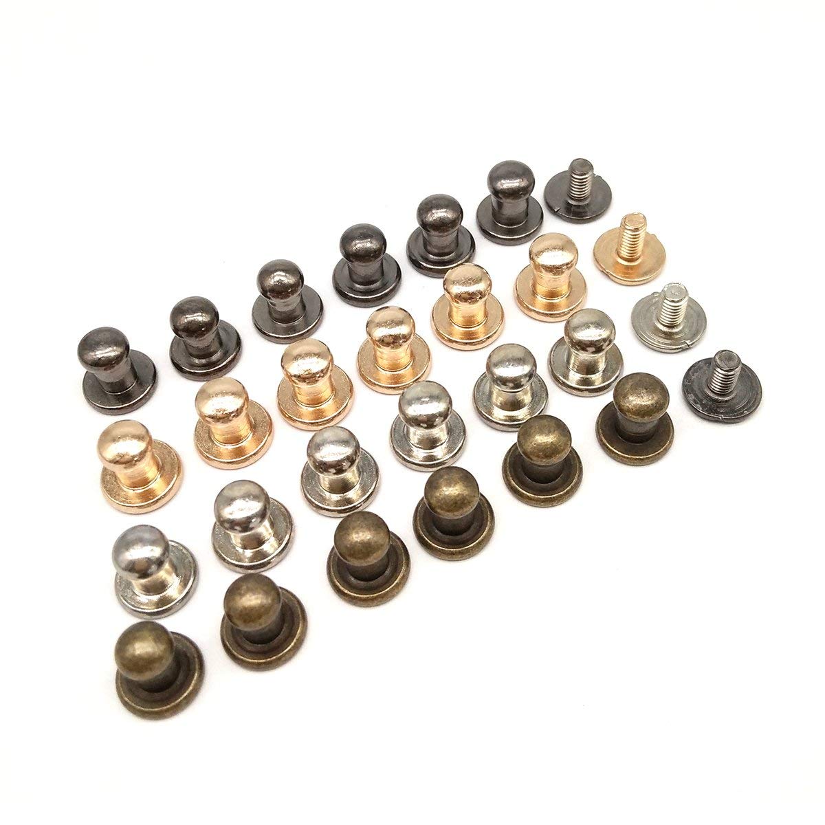 YICBOR 60pcs/Pack 5x8x8mm Alloy Screw Knob Rivets Handmade Crafts ZD-015 for Belt Shoes Watchband Metal Silver/Black/Bronze/Gold (Mixed-Colored)