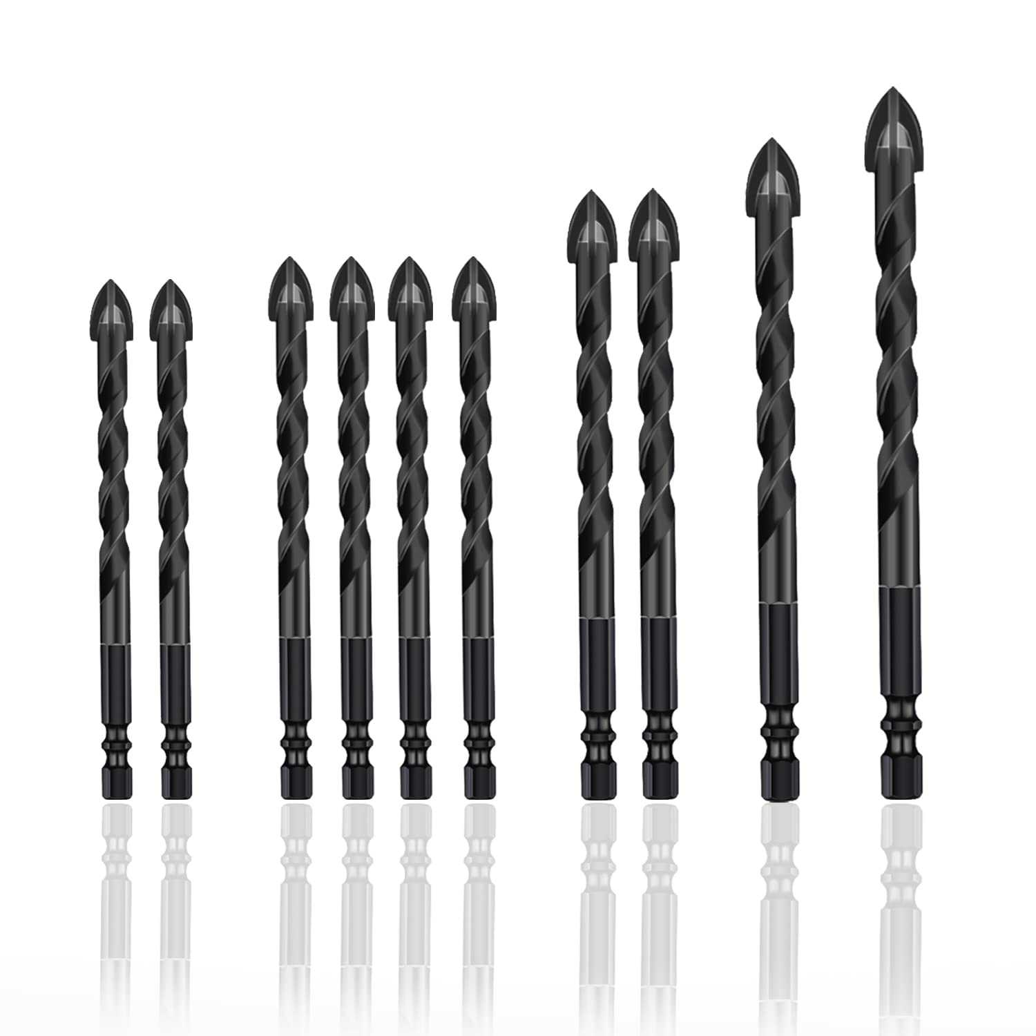 Sailunte Masonry Drill Bits, Concrete Drill Bit Set with Hex Shank, 10 Pcs Tile Drill Bits Set for Glass, Brick, Tile, Plastic, Ceramic and Wood(5/6/ 8/10/ 12mm)