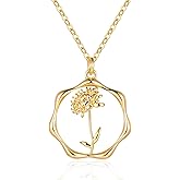 ABDOT Gold Necklace for Women Layered Birth Flower Necklaces 18K Gold Plated Custom Birth Month Floral Necklaces Paperclip Chain Necklace Women Anniversary Birthday Gifts for Women