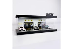Bivitre 1/64 Model Car Display Case - Compatible with Hot Wheels Matchbox Mini GT Diecast Cars,Acrylic Box for Toy Cars Display Décor and Storage,Stackable Garage Diorama with LED Lights(1T-ReFactory)