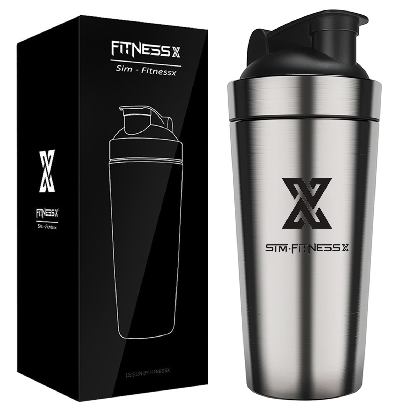 X SIM FITNESSX Shaker Edelstahl 700ml Sport Fitness Yoga Gym Shaker Bottle Mixer (Edelstahl 700ML)