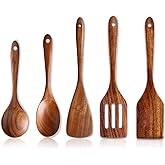5 Pcs Best Wooden Spoons for Cooking Kitchen Utensils Set Non Stick Spoon Acacia Wood Utensil Cooking Spatula Turner Slotted 