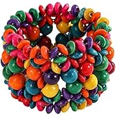 Caiyao Bohemian Multicolor Natural Wooden Beads Woven Stretch Bracelets Retro Thick Coconut Shell Wood Beaded Elastic Wristband Bracelet Wide Chunky Ethnic Bangles for Women Holiday Jewelry Gifts