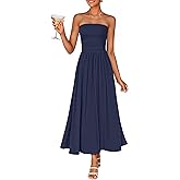 ZESICA Women's Summer Sleeveless Midi Dress 2026 Strapless Ruched A Line Flowy Wedding Guest Party Beach Long Dresses