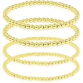 SM Stainless Steel Gold Silver Rose gold Beaded Ball Bracelets 4PCS Set for Women Stretchable Elastic Bracelet (4mm+3mm - Gold, Stainless Steel)