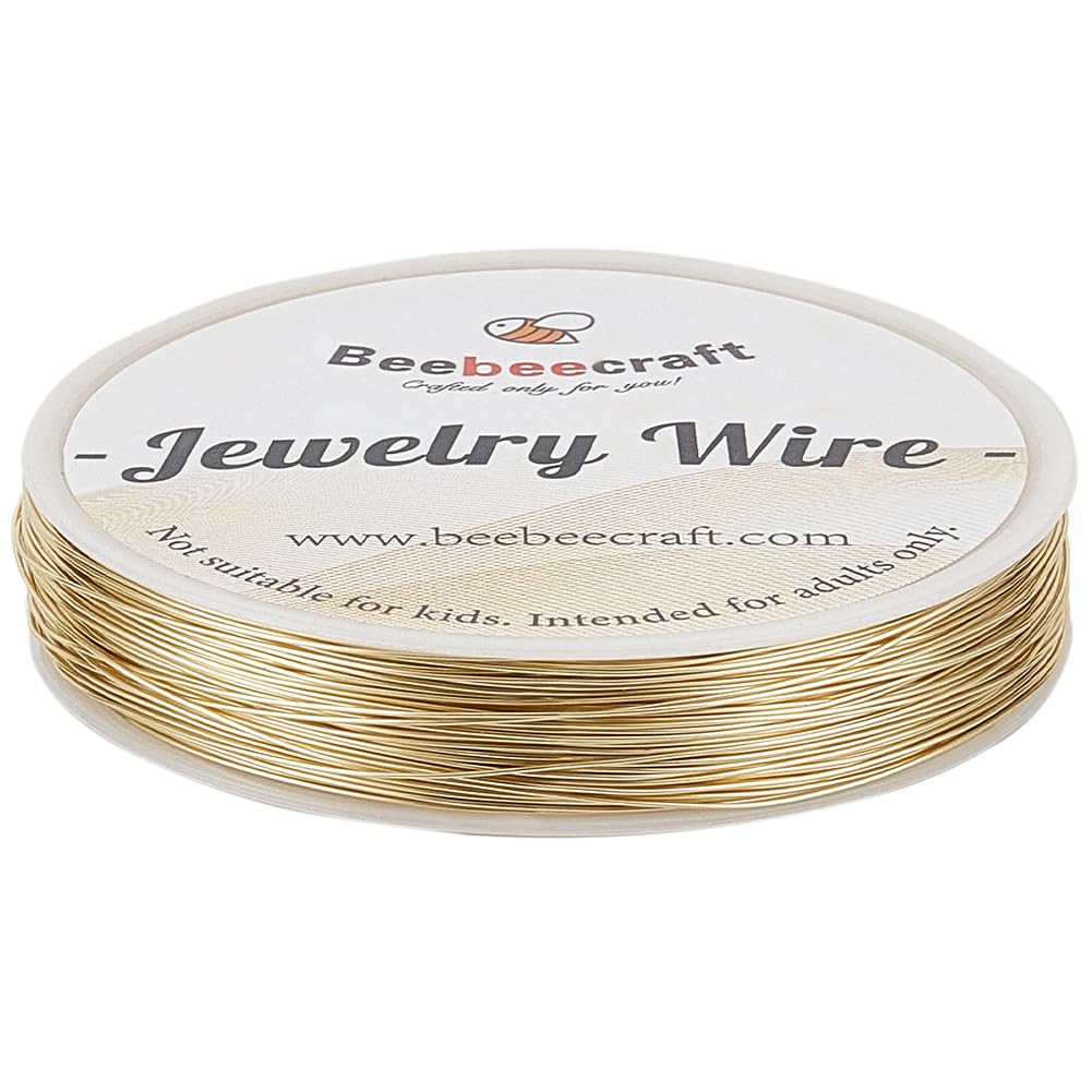 Beebeecraft 24 Gauge 0.5mm Jewelry Wire Real 14K Gold Plated Copper Beading Wire 262.47Ft Dead Soft Round for Craft and Jewelry Making