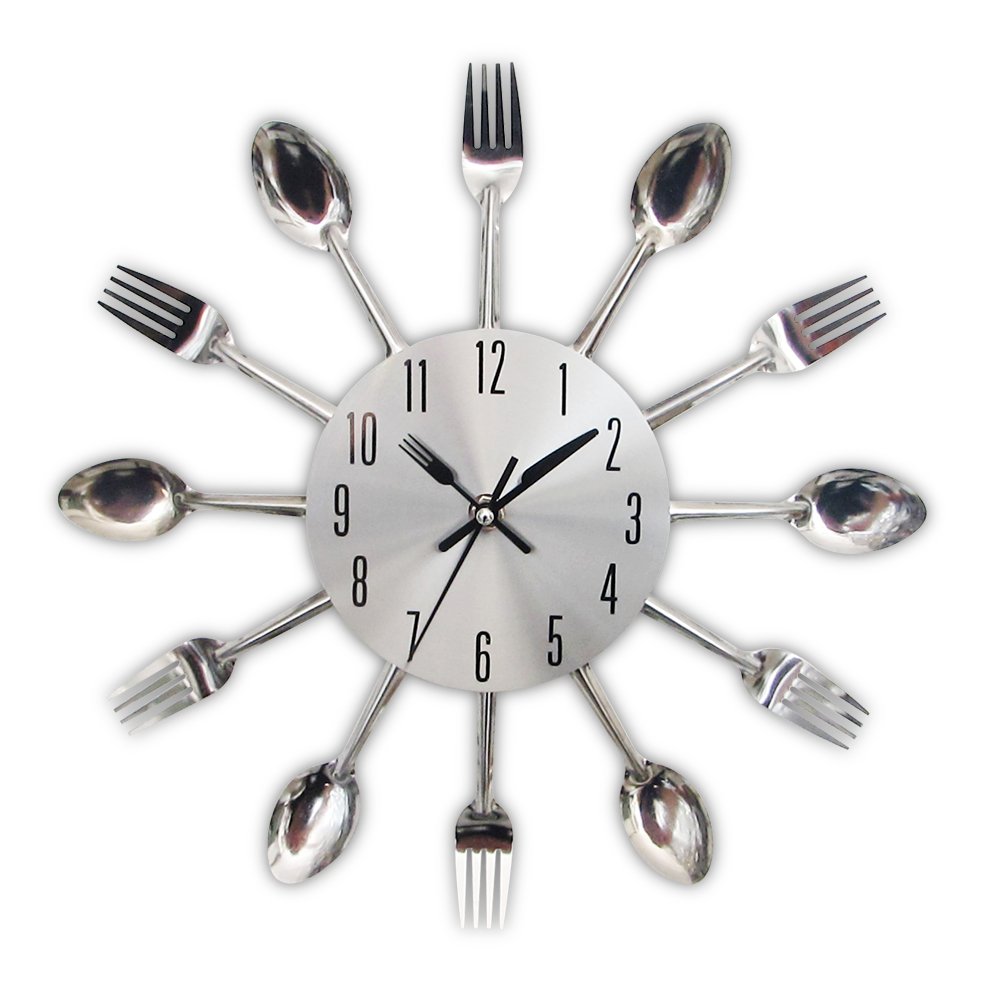 Timelike 3D Removable Modern Creative Cutlery Kitchen Spoon Fork Wall Clock Mirror Wall Decal Wall Sticker Room Home Decoration