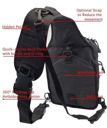 Tactical Sling Bag By Tactic Ops - Waterproof MOLLE Assault Pack, EDC Daypack, Range Bag, Black - View #9