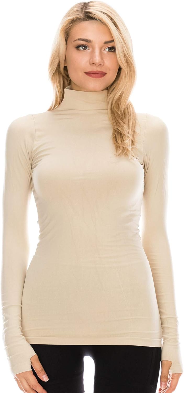 Kurve Womens Long Sleeve Mock Neck Warm T-Shirt, UV Protective Fabric UPF 50+ (Made with Love in The USA)