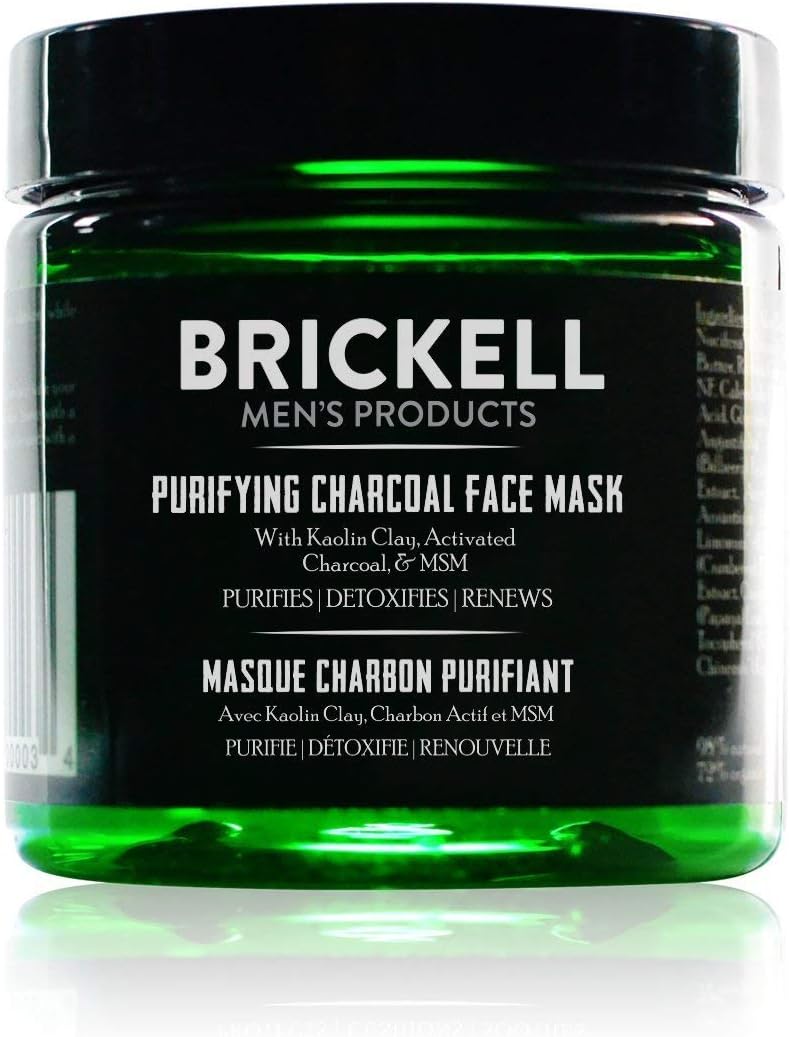 Brickell Men's Purifying Charcoal Face Mask, Natural and Organic Activated Charcoal Mask With Detoxifying Kaolin Clay, 118 mL