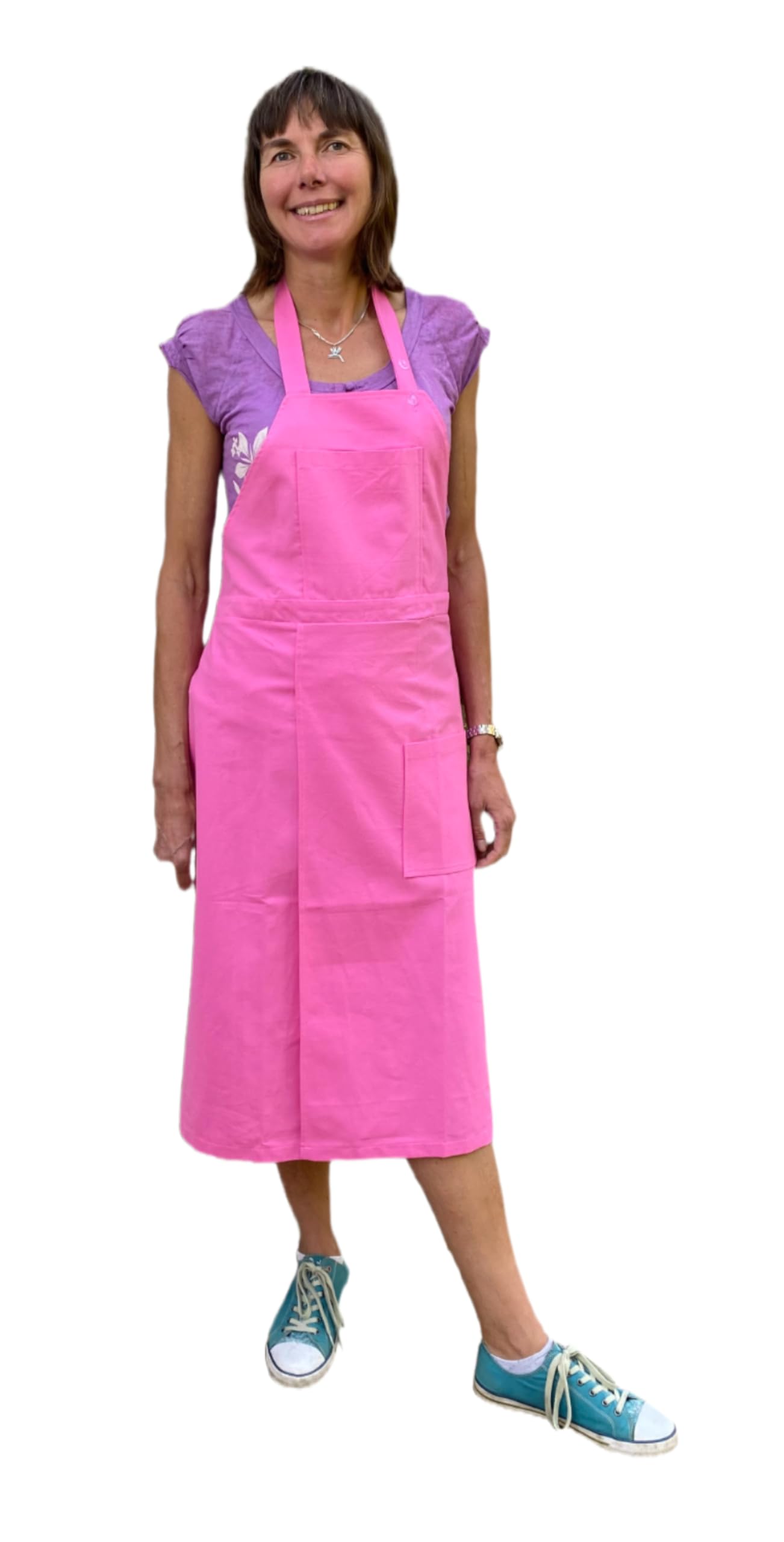 Pottery Apron Split Leg with an Adjustable neck strap and 2 pockets 8 Cotton Colours (Pink)