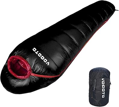 Amazon Yogoto ダウンシュラフ 冬用 寝袋 マミー型 コンパクト 車中泊り 登山 スリーピングバック 防災 避難用 防水 最低使用温度 15度 ブラック Yogoto 寝袋 シュラフ