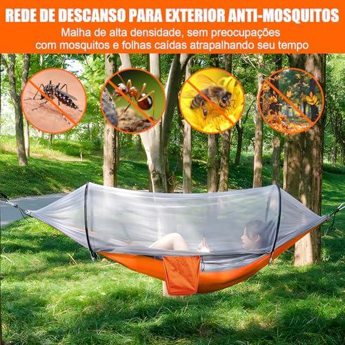 Gavzrt 260 x 140 cm Rede de Descanso com Mosquiteiro, Rede de Dormir Camping Construção Rápida, Portátil Dobrável Rede de Árvore Acampamento, Rede Camping com Nylon