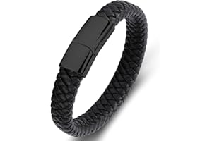 LJWVX Leather Bracelet for Men Braided Cuff Wristband Stainless Steel Clasp in Silver and Gold Jewellery Gift