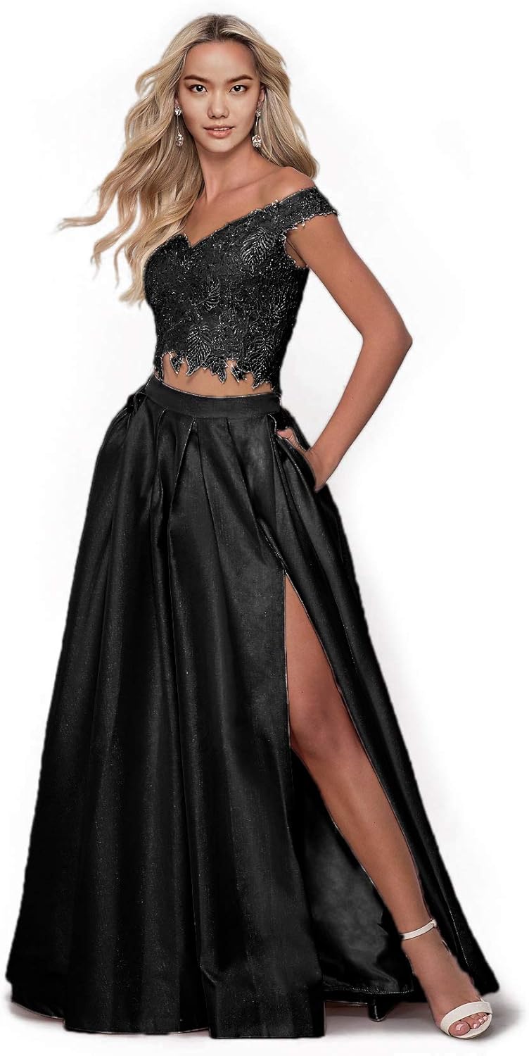 2 piece long prom dresses 2019