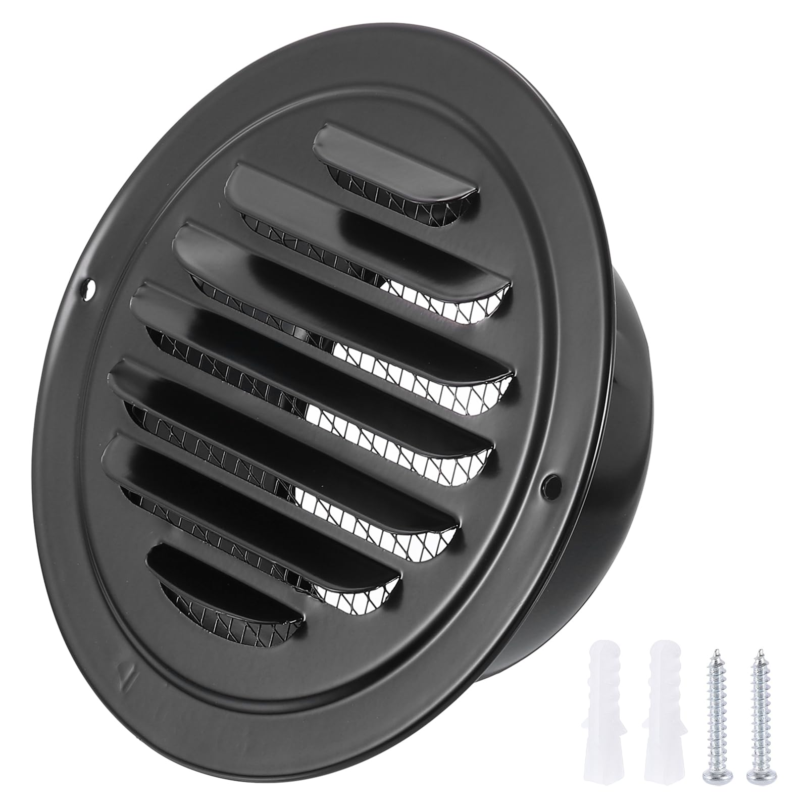 PATIKIL 4" Round Air Vent Cover, 304 Stainless Steel Louvered Wall Inlet Outlet Grill Screen Mesh Ducting Soffit Vent with Screws for Ventilation, Black