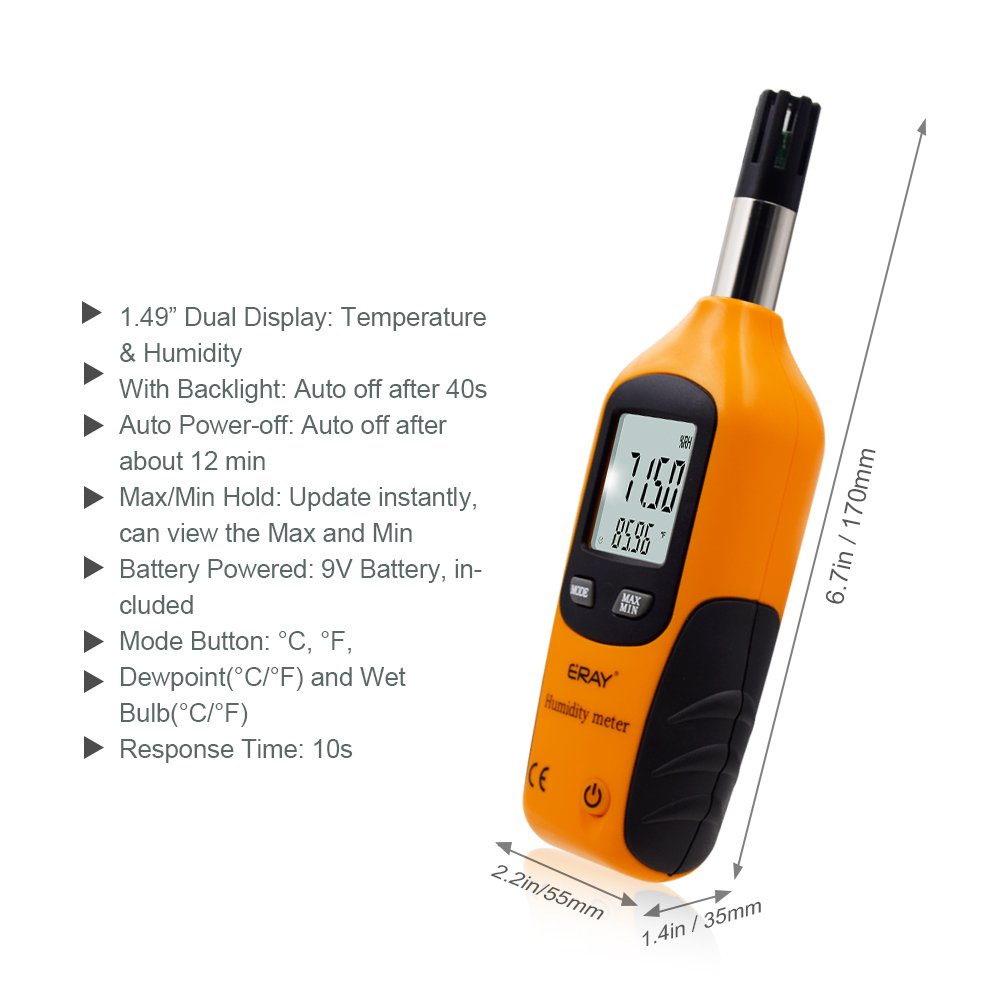 ERAY Digital Psychrometer Hygrometer Thermometer Handheld W/Backlight