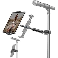 KDD Tablet Holder for Mic Stand, Adjustable iPad Stand Phone Mount for Microphone Music Holder, Compatible with All 4.7 to 12