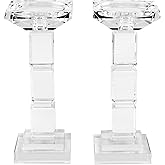Kitcom Crystal Candlestick Holders for Home Decor Pack of 2, Crystal Pillar/Taper Candle Holder Table Centerpieces for Party and Wedding Decoration(8.6inch Tall), Clear