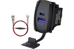 DAIERTEK USB Rocker Switch 12V Waterproof USB C & QC 3.0 Dual Ports Outlet PD Charger Socket for Car, UTV, RZR, RV, Truck, Ma