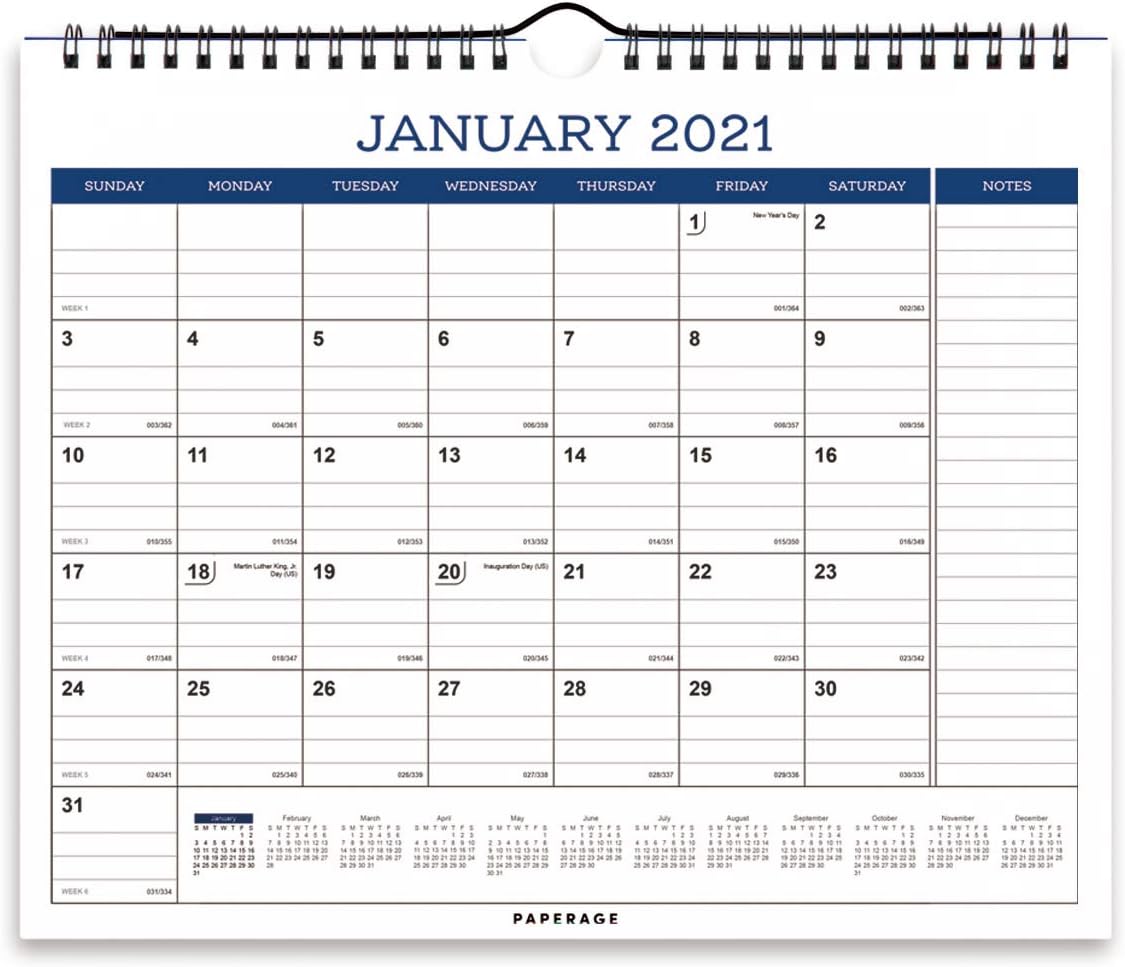 Calendar 2021-12 Months, Wall and Desk Calendar, Premium Thick Paper, Ruled Blocks and Notes, Tear Off Pages, Yearly Plan- Navy Blue Minimal Design- for Office, School - 11.5 in by 14.75 in