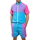 Yisfri Men's 80s 90s Outfit Vintage Windbreaker Jacket Track Suit Disco Outfits Workout Set